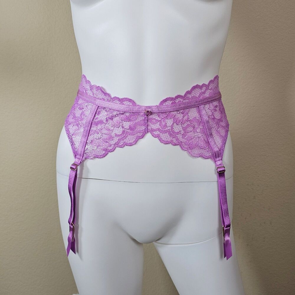 Ann Summers Lilac Purple Sexy Lace Foiled Suspender Belt Size S